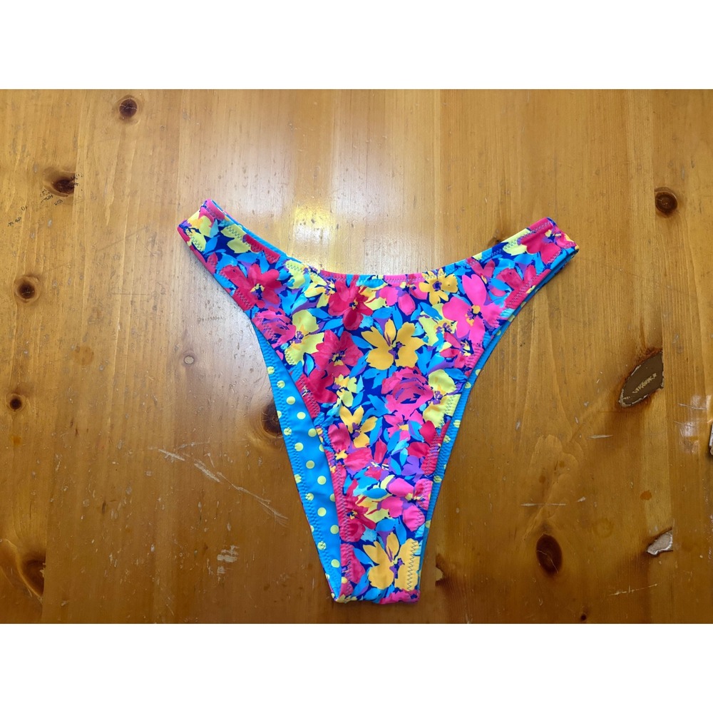 Wild Fable Pink Blue Floral High Cut Bikini Bottom XS Polka Dot Reversible NWOT